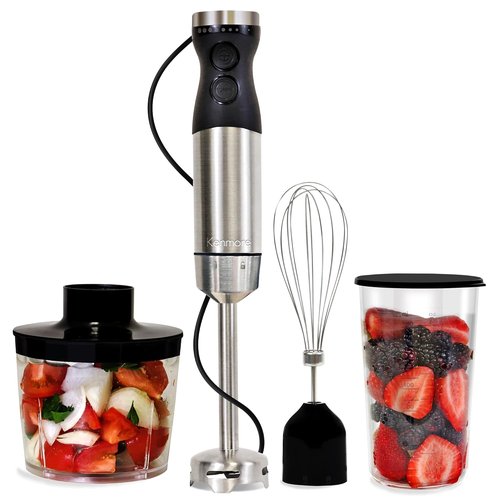 Kenmore Immersion Blender - Electric Handheld Stick Mixer with Stainless Steel Shaft & Whisk | Variable Speed for Smoothies & Baby Food