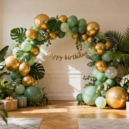 RUBFAC 129pcs Metallic Gold Balloons Different Sizes 18 12 10 5 Inch, Latex Balloon Garland Arch Kit for Party Graduation Wedding Holiday Happy Birthday Decoration