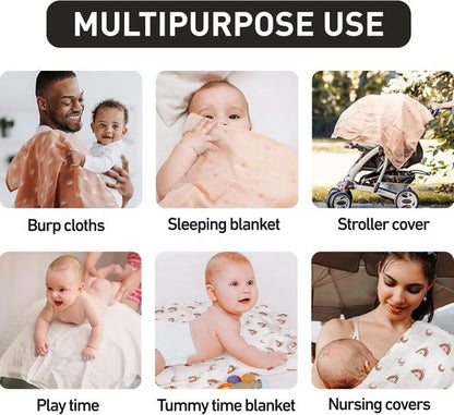 GLLQUEN Baby Receiving Blanket - Soft Cotton Muslin Swaddle for Newborns | 6 Pack in Sun Design