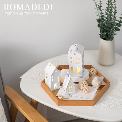 Romadedi White Christmas Village Set - Light Up Candle Holders for Home Decor | Set of 3