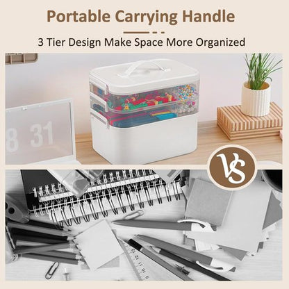 Craft Organizer by 3-Layer | Removable Trays & Lids | Art Supply Storage Box (10.62” x 9” x 7.67”)
