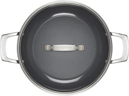 Le Creuset Non-Stick Ceramic Shallow Braiser - 3.5 Qt with Glass Lid for Easy Cooking