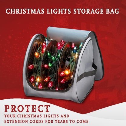 Premium Christmas Light Storage Bag - Heavy-Duty 600D Tear-Proof Material | Stores Up to 375 Ft of Mini Lights - Grey