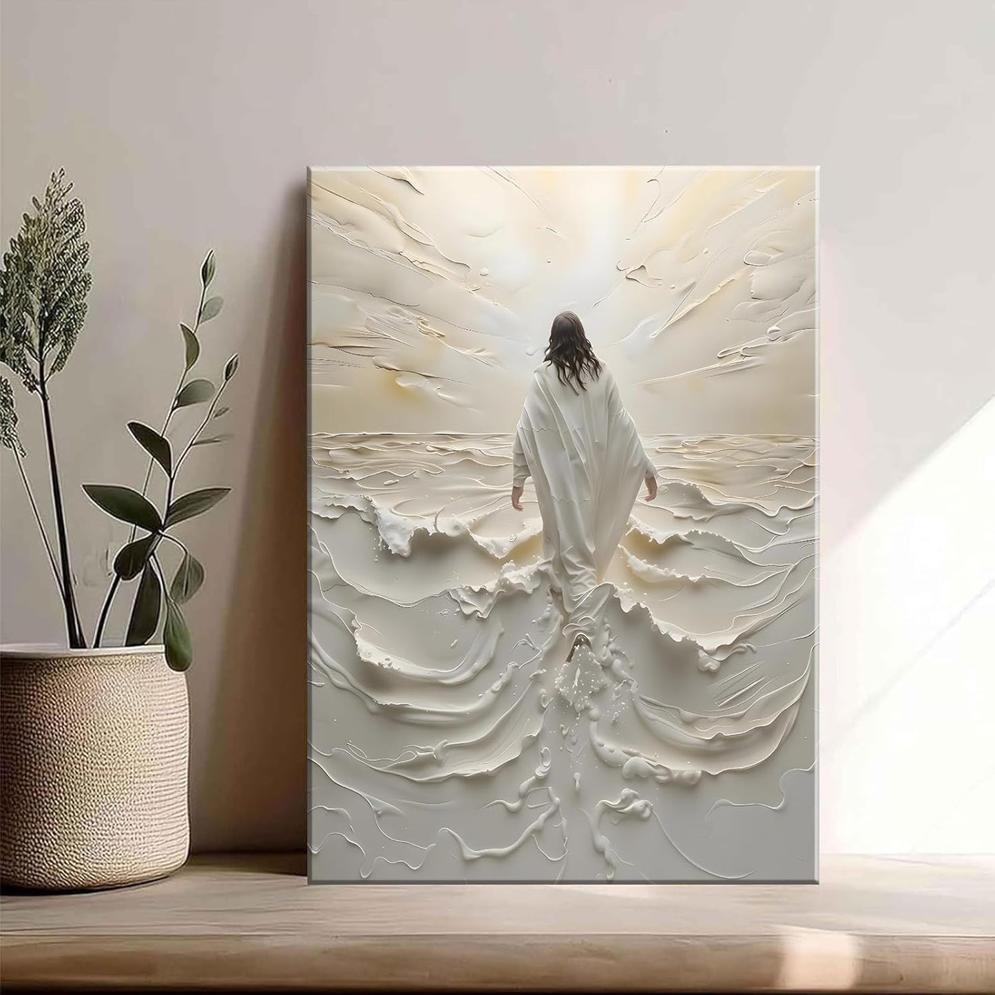 Regine Switzerland Abstract Jesus Walking on Water Canvas Wall Art - Modern Christian Decor 12x16in