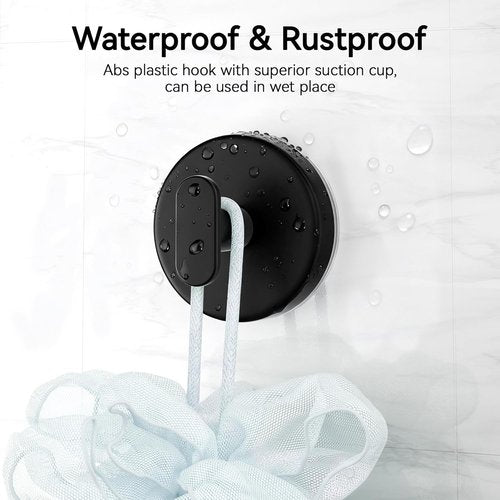 Loofah Hook | Suction Cup Hooks by [Brand Name] - Removable Towel & Coat Holders for Bathroom, Kitchen - Black, 2 Pack