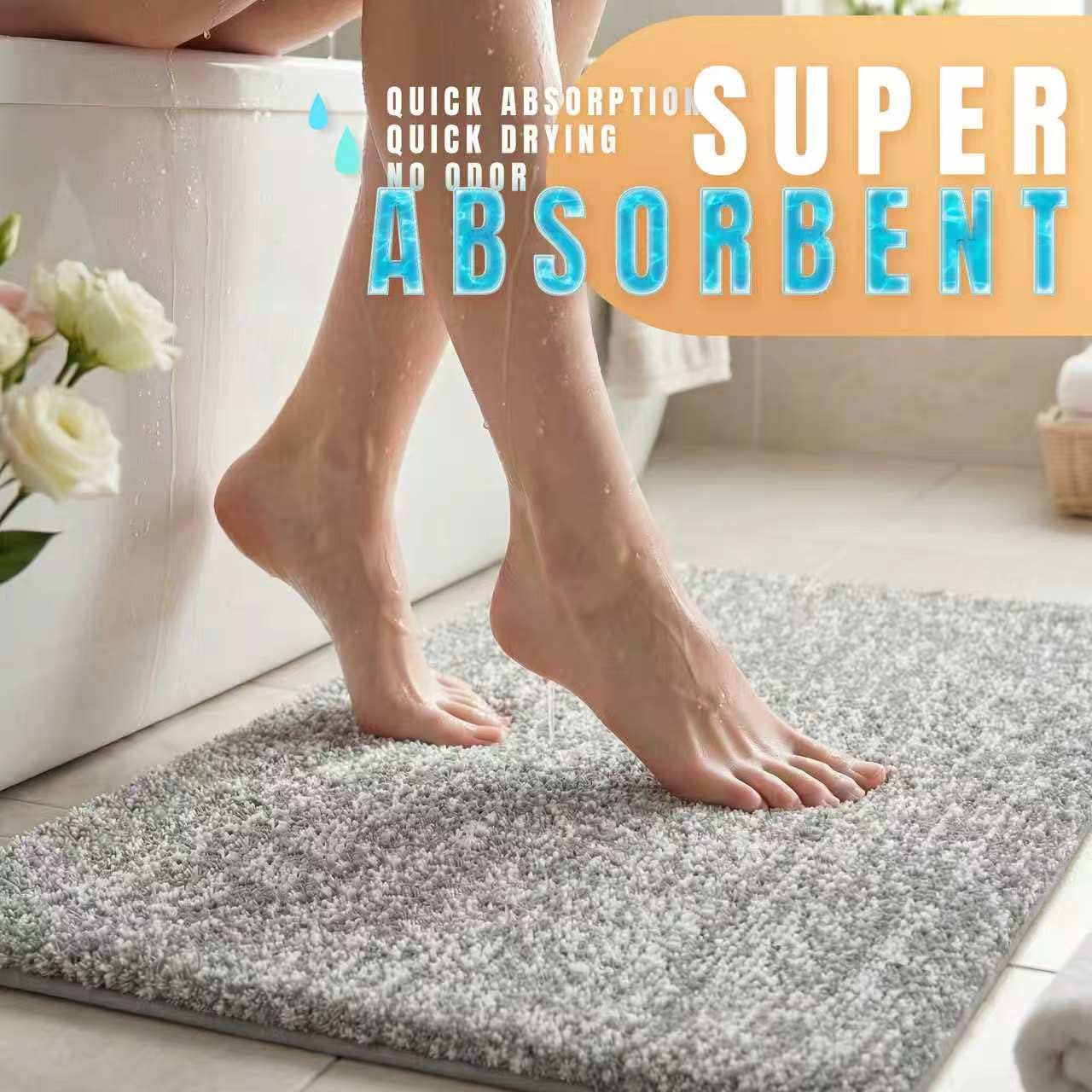 Yimobra Anti-Fatigue Non Slip Bathroom Rugs – Cushioned Dense Elastic Microfiber Bath Mat for Pressure Relief, Comfort for Tired Feet, Soft Absorbent Machine Washable, 24" x 17", Grey and White