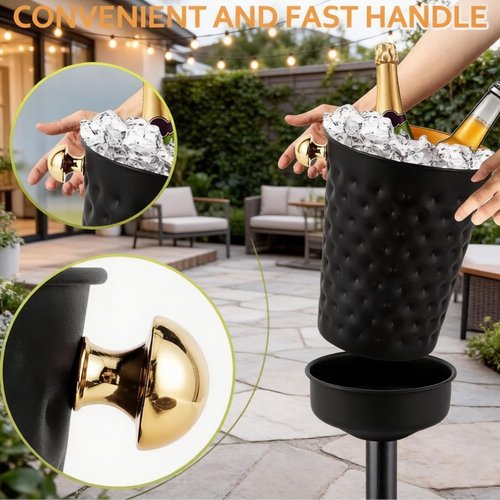 JIAWANSHUN Stainless Steel Champagne Ice Bucket with Stand, 32in Height Black Gold Wine Chiller, 15LB Heavy Duty Ice Bucket with Handle for Party, Bar, Club, Wedding & Commercial Use