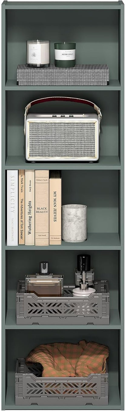 Furinno LUDER 5-Tier Bookshelf - Open Shelves Design for Easy Assembly | Sage Green, 9.4 x 15.8 x 52 Inches