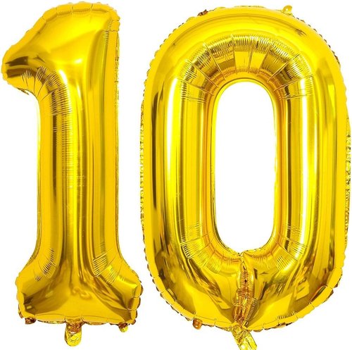 Gold 10 Number Balloons by [Brand Name] - Giant 40-Inch Birthday & Anniversary Party Decorations