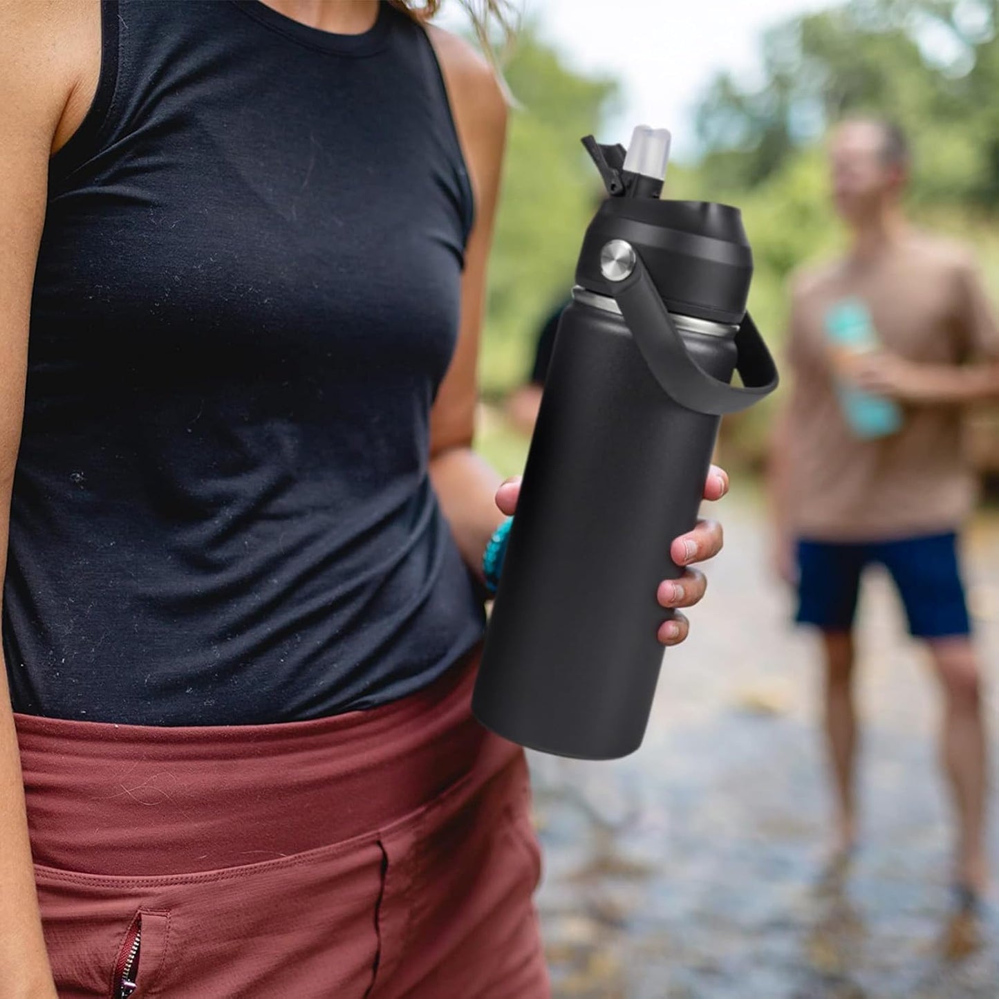 Skiennix 18oz Insulated Stainless Steel Water Bottle - Wide Mouth, Sweat & Leak Proof, BPA Free, Black