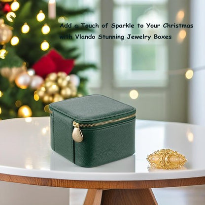 VLANDO Travel Jewelry Box Organizer – Portable PU Leather Jewelry Case with 6/8/12 Zippered Pouches, Compact Storage for Earrings Rings Necklaces Bracelets, Dark Green