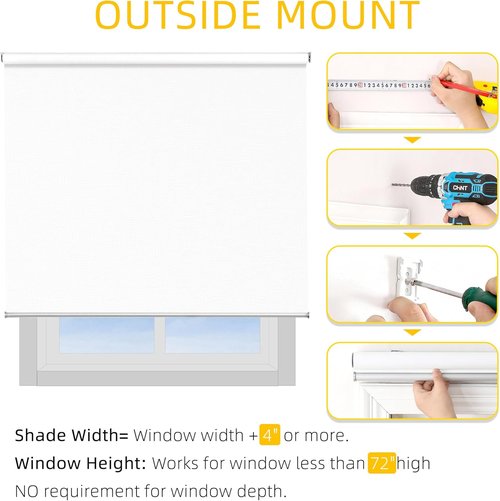 ChrisDowa Blackout Roller Shade - Cordless Indoor Blinds with Thermal Insulation | 34" Wide x 72" High, White