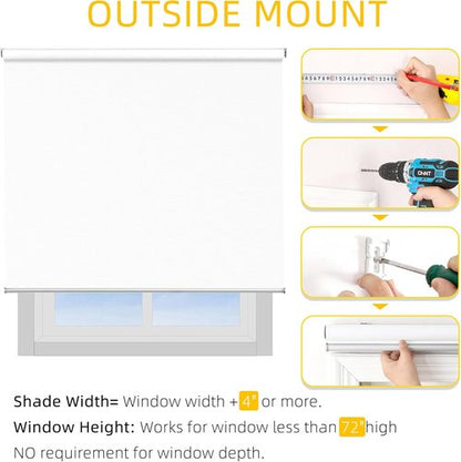 ChrisDowa Blackout Roller Shade - Cordless Indoor Blinds with Thermal Insulation | 34" Wide x 72" High, White