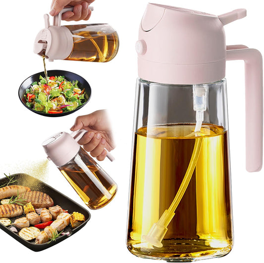 TrendPlain 16oz Glass Olive Oil Sprayer - 2-in-1 Dispenser for Cooking, Air Fryer & BBQ - Peach Color