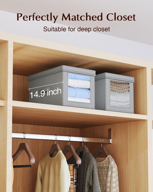 Homsorout Collapsible Storage Bins - Foldable Decorative Boxes with Lids, 15-Inch Grey Organizer Bins | 5-Pack
