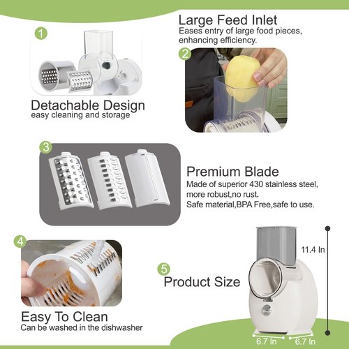 JueRum Electric Cheese Grater,2025 Upgrade Electric Vegetable Slicer Shredder with 3 Changeable Blades,Salad Shooter Electric Slicer/Shredder,Electric Cheese Grater for Block Cheese Fruit Veggies Nuts
