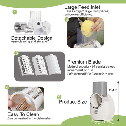 JueRum Electric Cheese Grater,2025 Upgrade Electric Vegetable Slicer Shredder with 3 Changeable Blades,Salad Shooter Electric Slicer/Shredder,Electric Cheese Grater for Block Cheese Fruit Veggies Nuts