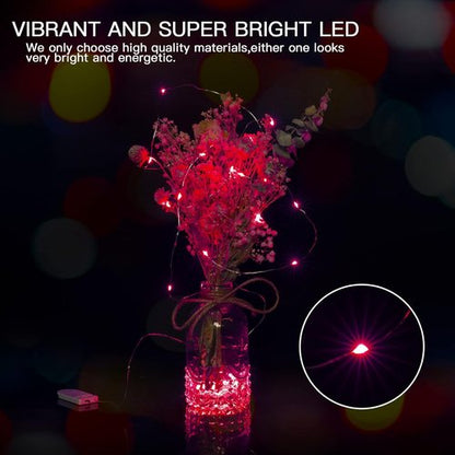 Brightown LED Fairy Lights - Waterproof Red 12-Pack | 7 Feet, 20 LEDs, Battery Operated, Flexible Wire
