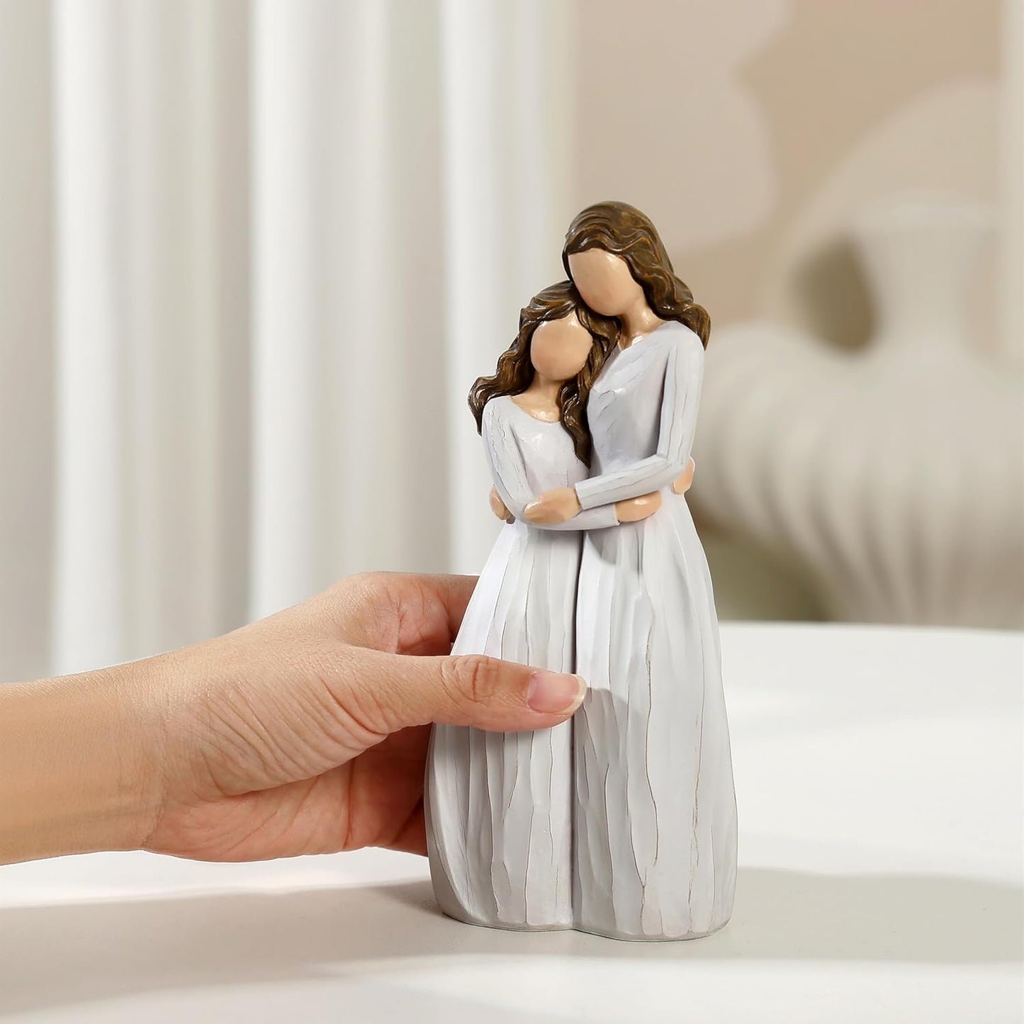Skiennix Warm Hug Mother's Day Figurine - Solid Resin Mother & Daughter Statue | 7.7'' Luxury Gift Box with Ribbon & Card