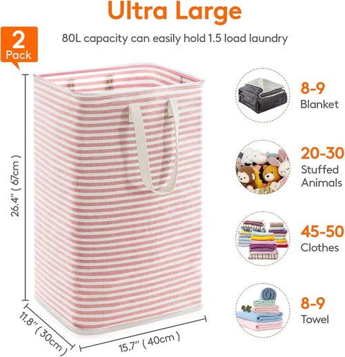 Lifewit Laundry Basket - 80L Collapsible Hamper with Reinforced Handles | Waterproof Design in Pink