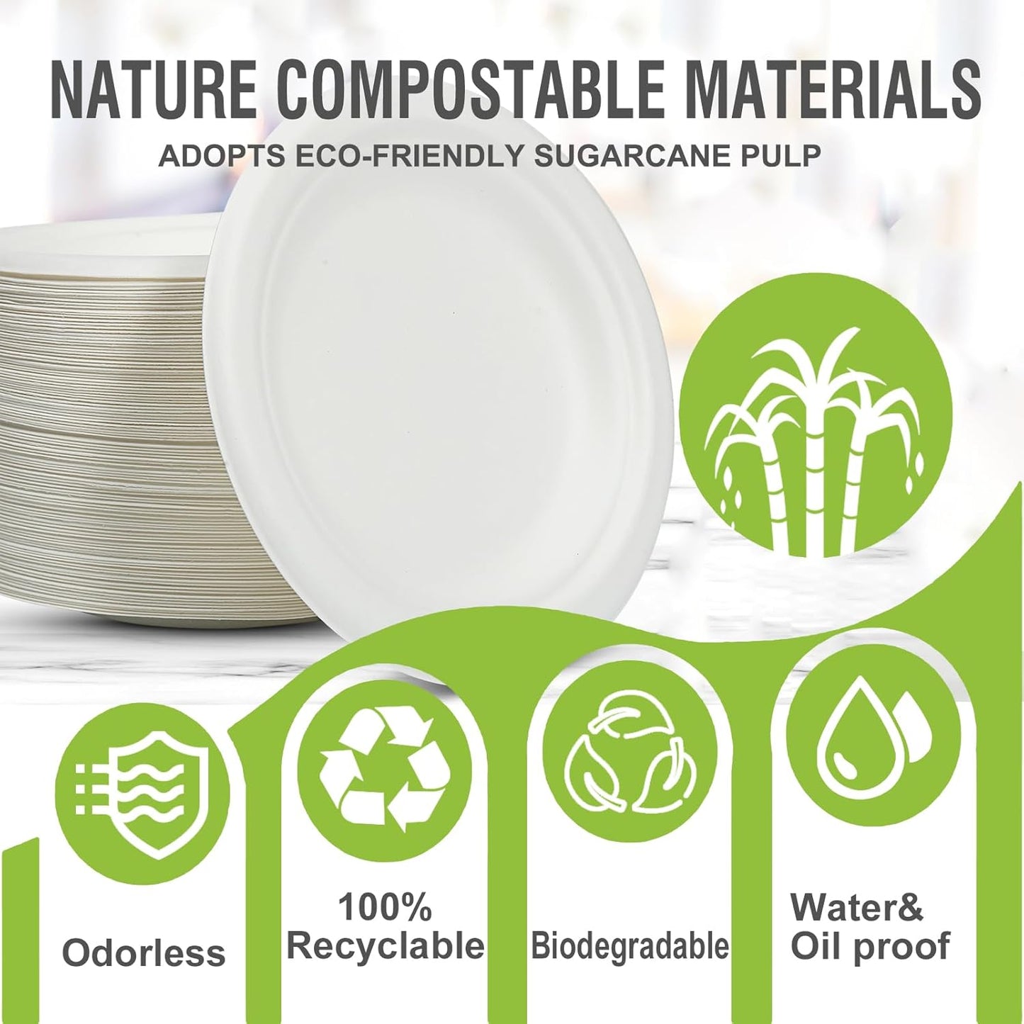 Skiennix Disposable White Paper Plates - 6 Inch Heavy Duty Biodegradable & Compostable | 100 Count, Leak-Proof, Microwave Safe for Parties & Snacks