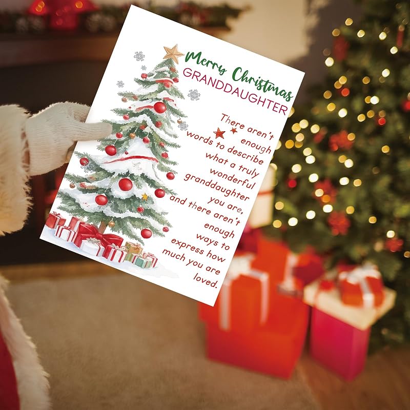 OJsensai Funny Christmas Card for Granddaughter - 8x5.3in, Recycled Linen Card with Envelope (Variation: OJ 972)