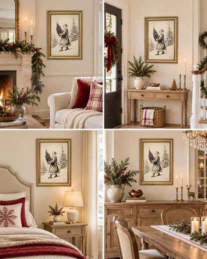 A-Tree Framed 24x16 Santa Wall Art - Vintage Gold Frame Christmas Canvas Print