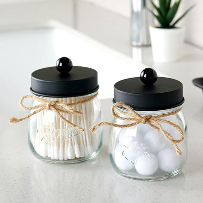 SheeChung Qtip Holders - Stylish Black Bathroom Decor for Cotton Swabs & Accessories | 2 Pack