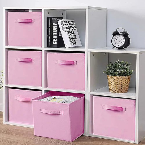 EBIGIC Pink Storage Bins 3Pack 9.0"x7.5"x7.5" Fabirc Foldable Closet Toy Organizer Collapsible Cloth