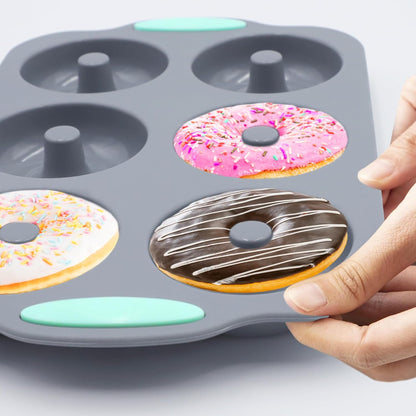 Tongjude Silicone Donut Pans - 8 Nonstick Baking Molds | Heat Resistant & Dishwasher Safe, Grey