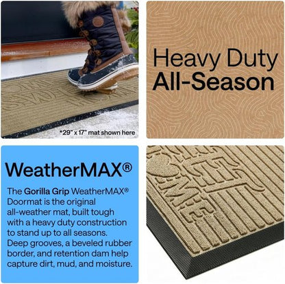 GORILLA GRIP Waterproof All-Season Doormat - Natural Rubber, Stain & Fade Resistant, 29x17, Easy Clean