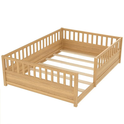 Montessori Floor Bed Full Size with High Guardrails – Natural + Full (Bellemave)