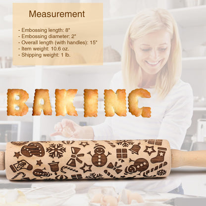 Embossed Rolling Pin for Baking Cookies Christmas Embossing Rolling Pins with Design Wooden Engraved Springerle Roller Pin Dough Patterned Clay Pottery Ceramic Bakers Women Kids (Snowflake & Snowman)