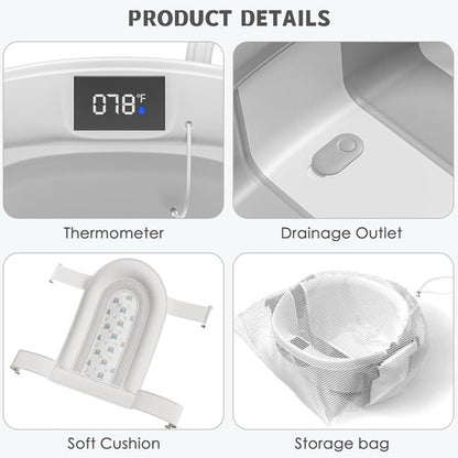 Himold Collapsible Baby Bathtub - Spacious Foldable Infant Bath Tub with Thermometer | Grey, 0-36 Months