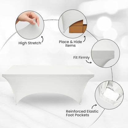 Utopia Kitchen 4FT Spandex Tablecloth - 200 GSM Stretch, Fitted & Washable | 2 Pack, White, 48x30x30 Inch