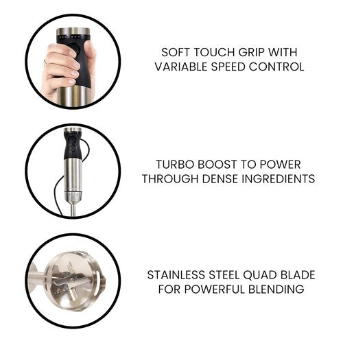 Kenmore Immersion Blender - Electric Handheld Stick Mixer with Stainless Steel Shaft & Whisk | Variable Speed for Smoothies & Baby Food