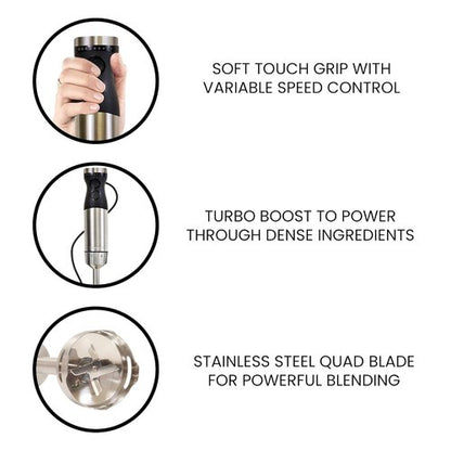 Kenmore Immersion Blender - Electric Handheld Stick Mixer with Stainless Steel Shaft & Whisk | Variable Speed for Smoothies & Baby Food