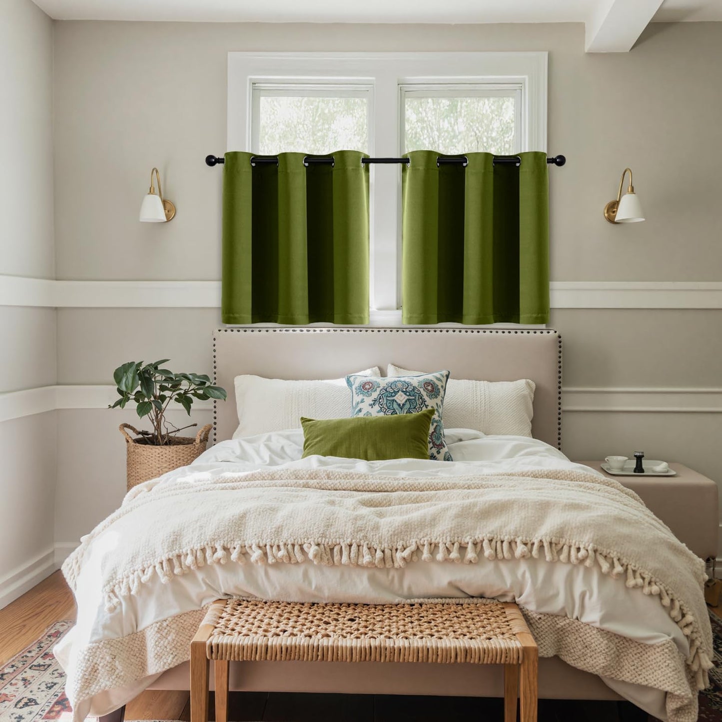 MIULEE Short Curtains - Light Olive Green Blackout Thermal Insulated Drapes | 40" x 36" | 2 Panels