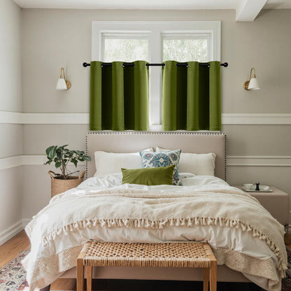 MIULEE Short Curtains - Light Olive Green Blackout Thermal Insulated Drapes | 40" x 36" | 2 Panels