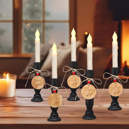 Cinnvoice Christmas Candle Holders Set - Rustic Wood Centerpiece with Peace, Love, Hope Tags | 8.26'' & 7''
