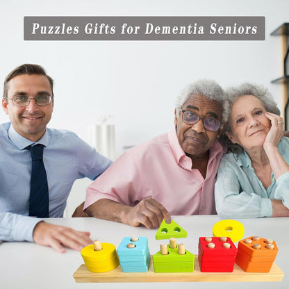 Regine Switzerland Cognitive Training Games - Wooden Puzzles for Seniors | Geometric Colors & Numbers