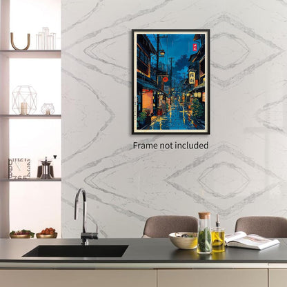 Podafu Wall Art Poster | Japanese Tokyo Tea House Design - 12x16in Unframed Canvas Print for Bedroom Decor