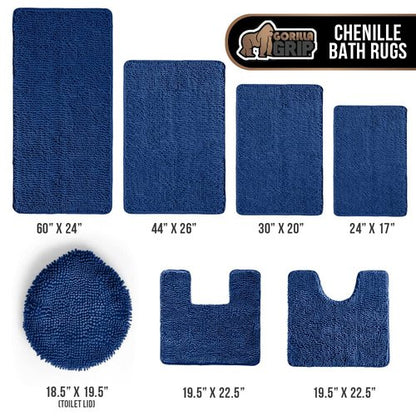 GORILLA GRIP Plush Absorbent Shaggy Chenille Bath Rug Mat for Square Toilet Base with Rubber Backing, Machine Washable Rugs, Soft Microfiber Contour Mats for Toilets, Bathroom Decor, Royal Blue