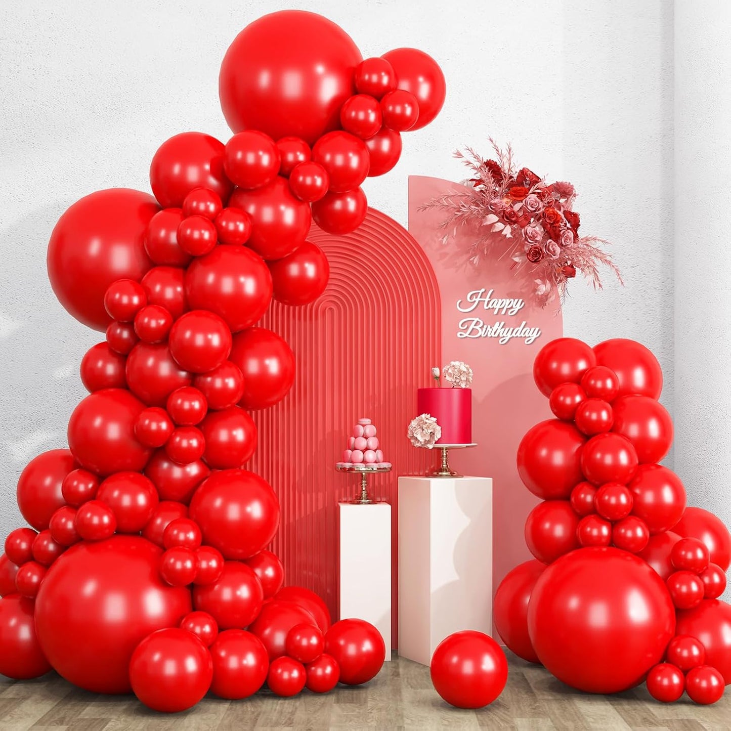 RUBFAC Red Balloons - 135pcs in Various Sizes (5-18 Inch) for Birthday & Wedding Decorations