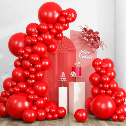 RUBFAC Red Balloons - 135pcs in Various Sizes (5-18 Inch) for Birthday & Wedding Decorations
