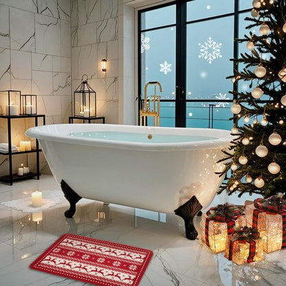 Hargiis Christmas Non-Slip Bathtub Mat, Anti Slip Shower Mat, Fast Drying Bathtub Mats, Foot Scrubber Mat, Anti Slip Mat for Tub, Floor, Bathroom, Kitchen, Home, Hotel (Reindeer Snowflake, 24"x16")