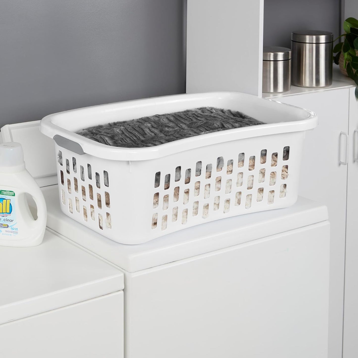 Sterilite Laundry Basket - 6 Pack Plastic Hamper with Comfort Grip Handles | 1.5 Bushel Capacity, White