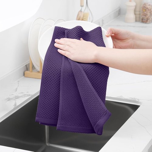 Homaxy Kitchen Dish Towels - Ultra Soft 100% Cotton Waffle Weave, Quick Drying, 13 x 28 Inches, 4-Pack, Eggplant
