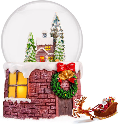 Skiennix Christmas Music Box Snow Globe - Musical Village Glitter Gift for Women & Kids | Plays Silent Night Tune