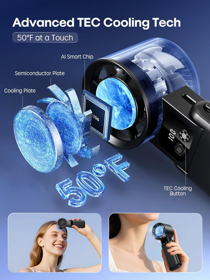 Skiennix Portable Handheld Fan - 3-in-1 Ice Cooler with 5 Wind Speeds & Digital Display | Rechargeable Travel Fan
